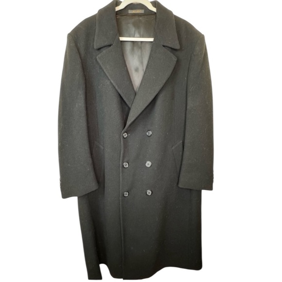 London Fog Men’s Long Wool Coat Black Double Breasted - Picture 1 of 17
